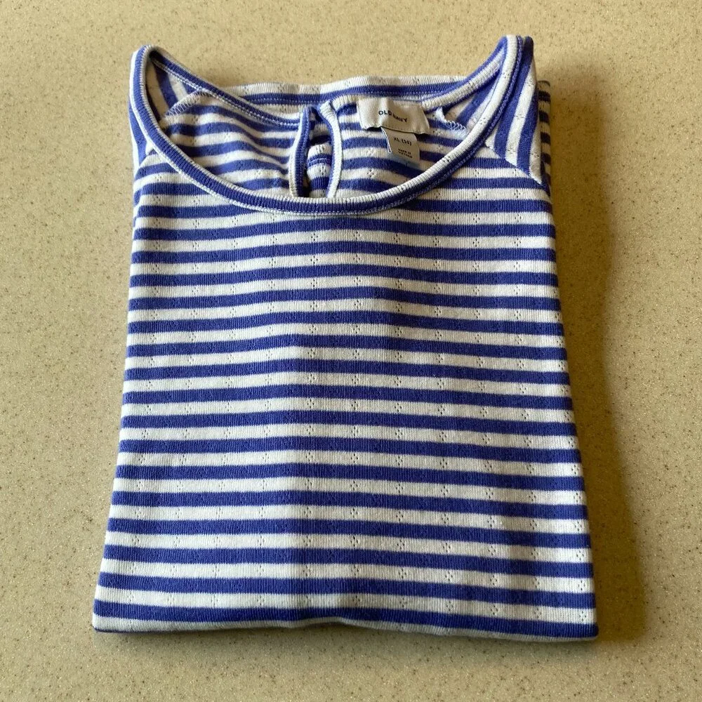 OLD NAVY Periwinkle (Purple Blue) White NWOT Striped Top Girls XL 14